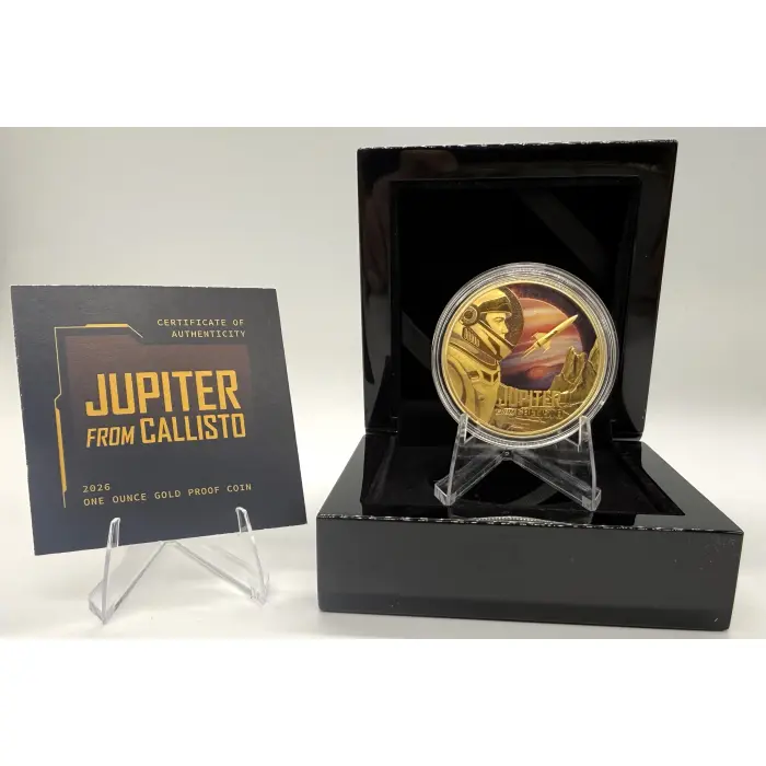 Niue 2026 JUPITER FROM CALLISTO Moon NASA Ship $100 1 Oz Gold Proof–MINTAGE 99