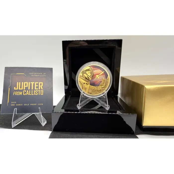 Niue 2026 JUPITER FROM CALLISTO Moon NASA Ship $100 1 Oz Gold Proof–MINTAGE 99