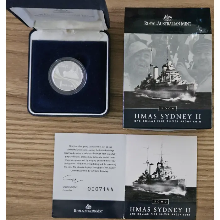 2000 $1 HMAS Sydney II Silver Proof – 99.9% Silver  