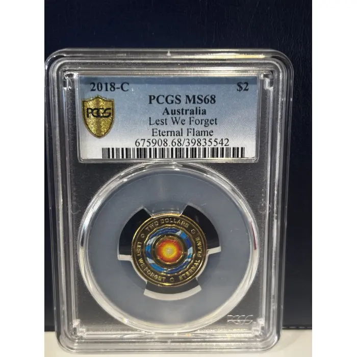 2018 $2 Eternal Flame Coloured Coin PCGS MS68