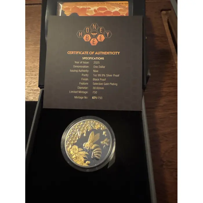  2025 “Honey Bee” 1oz Silver Black Proof Coin # 671