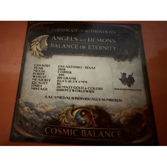 Copper 100g Angels and Demons Balance of Eternity Medal