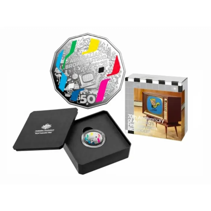 2026 50 cent - 70th Anniversary of First T V  Broadcast  coloured Silver Proof