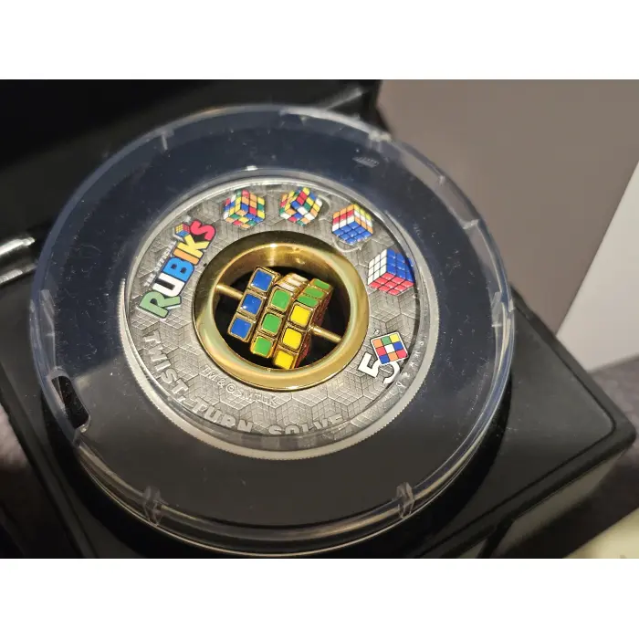 Rubik’s™ Cube 50th Anniversary 2024 2oz Silver Antiqued Coloured Coin