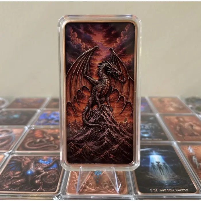 2026 Dragon Fire 10oz .999 Fine Copper Colourised High Relief Art Bar In Capsule
