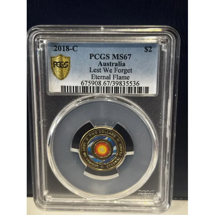 2018 $2 Eternal Flame Coloured Coin PCGS MS67
