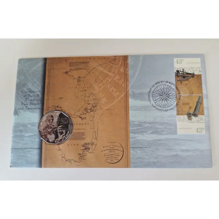 1998 Bass & Flinders 50c Coin PNC — Bicentenary (Bass Strait & Tasmania)