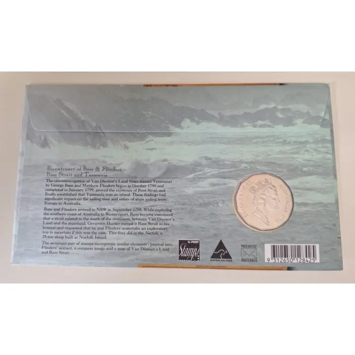 1998 Bass & Flinders 50c Coin PNC — Bicentenary (Bass Strait & Tasmania)
