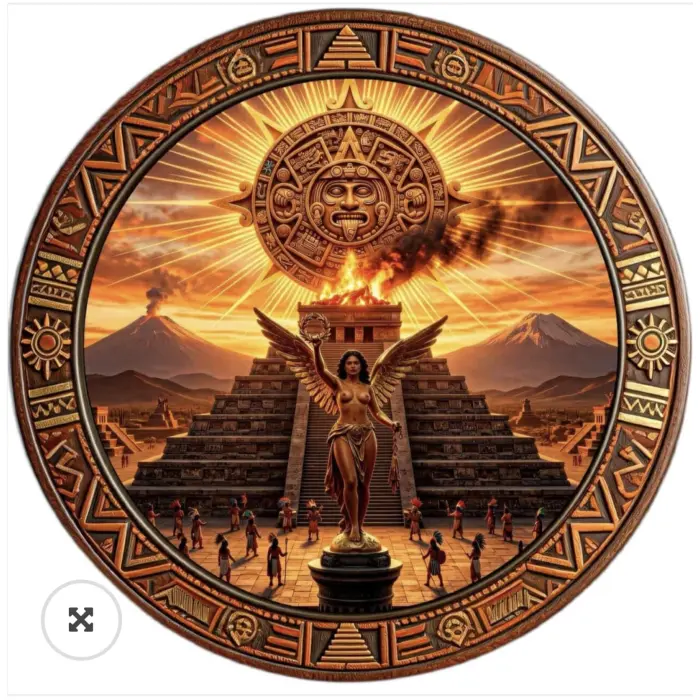 5oz Aztec Empire Angel Colorized .999 Fine Copper Round,