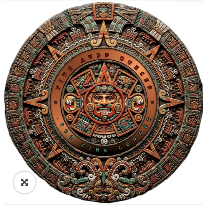 5oz Aztec Empire Angel Colorized .999 Fine Copper Round,