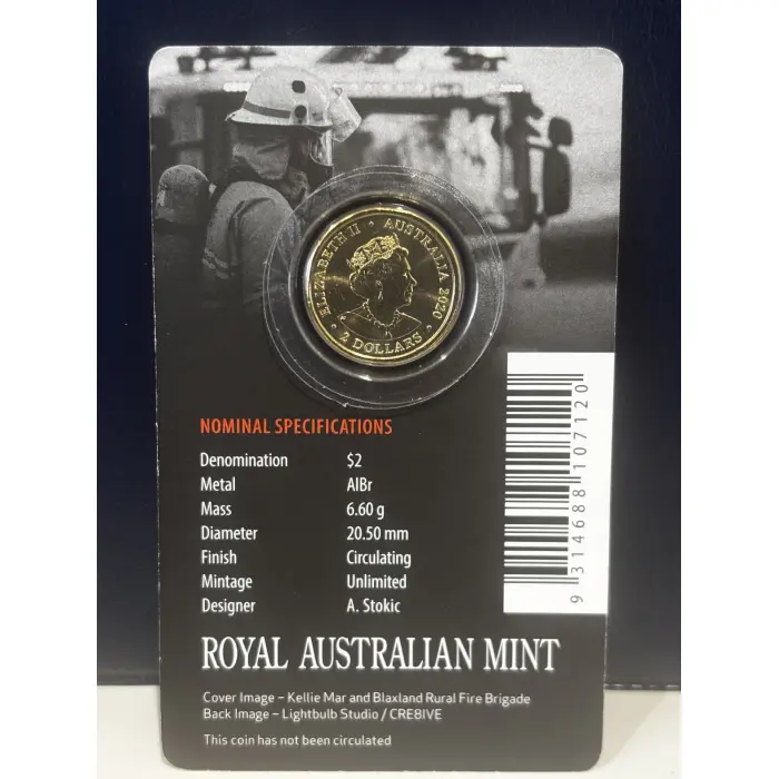 2020 Firefighters $2 Unc Coin in Card