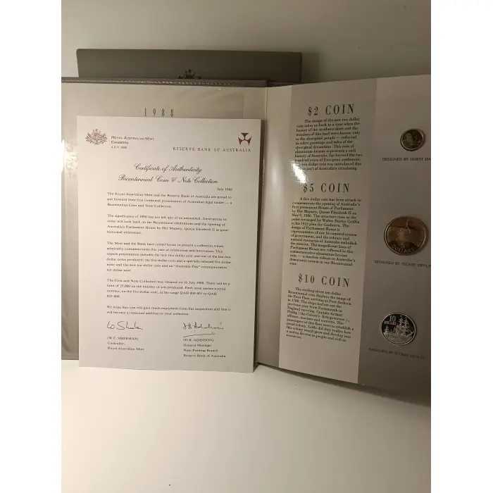 1988 Bicentennial 3 Coin & Note Folder