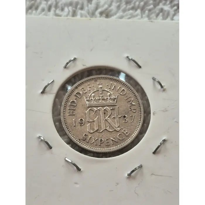 1937 King George VI British Silver Sixpence Coin