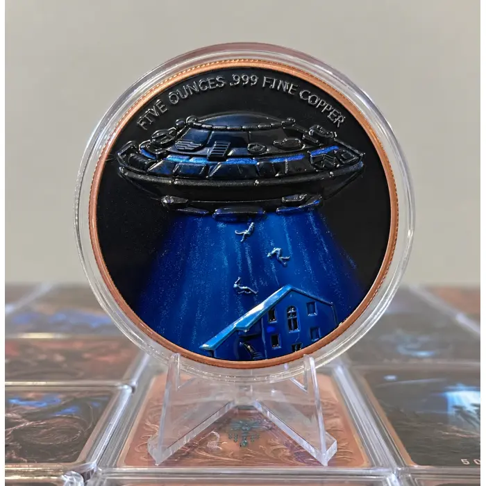 2026 Alien UFO Glow in the Dark 5 Oz .999 Copper Colourised Round In Capsule