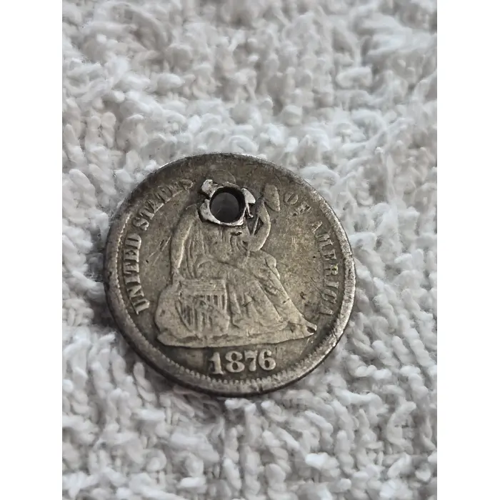 1876 Seated Liberty Silver Dime - Holed (US Centennial Year)