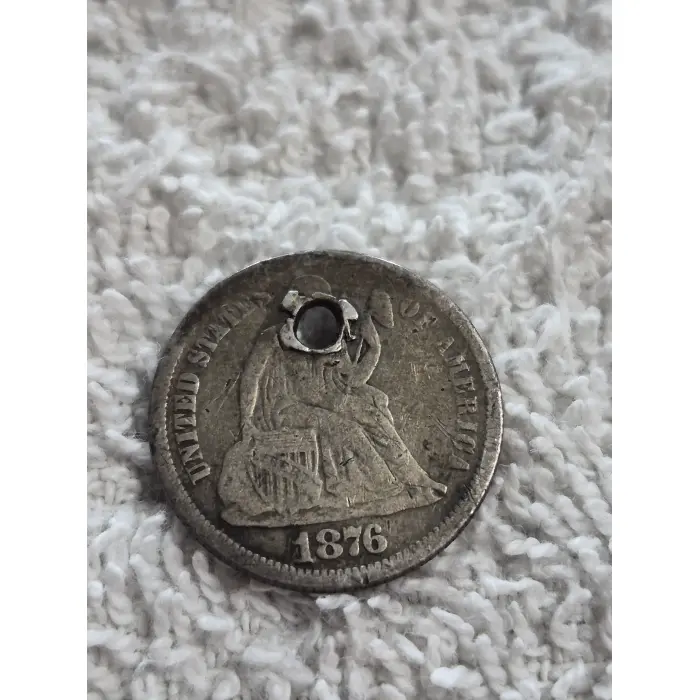 1876 Seated Liberty Silver Dime - Holed (US Centennial Year)