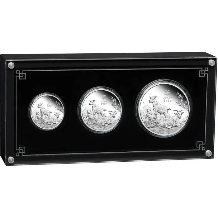  Perth Mint Lunar Series III 2027 Year of the Goat Silver Proof 3 Coin Set