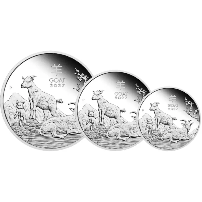  Perth Mint Lunar Series III 2027 Year of the Goat Silver Proof 3 Coin Set