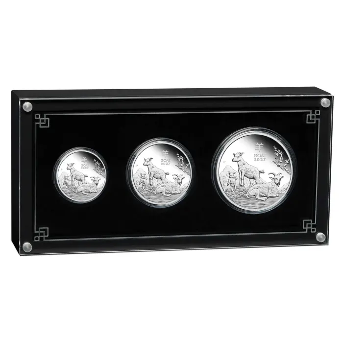  Perth Mint Lunar Series III 2027 Year of the Goat Silver Proof 3 Coin Set