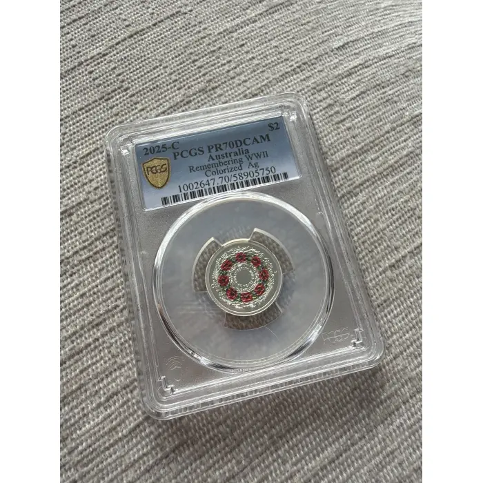 2025 - C Remembering WWII Poppy Wreath Silver Proof Colorized $2 PCGS PR70DCAM