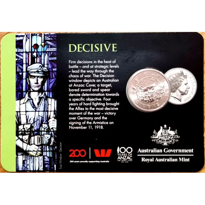 2018 'Decisive' 20c Uncirculated Coin — Armistice Centenary