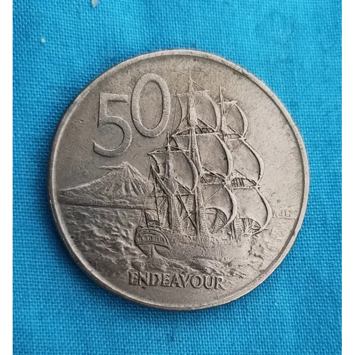New Zealand 1971 Fifty Cents 50c Coin Endeavour Queen Elizabeth II