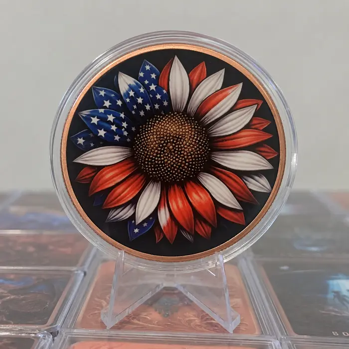 2026 Freedom Flower USA Sunflower 5 Oz .999 Copper Colourised Round In Capsule