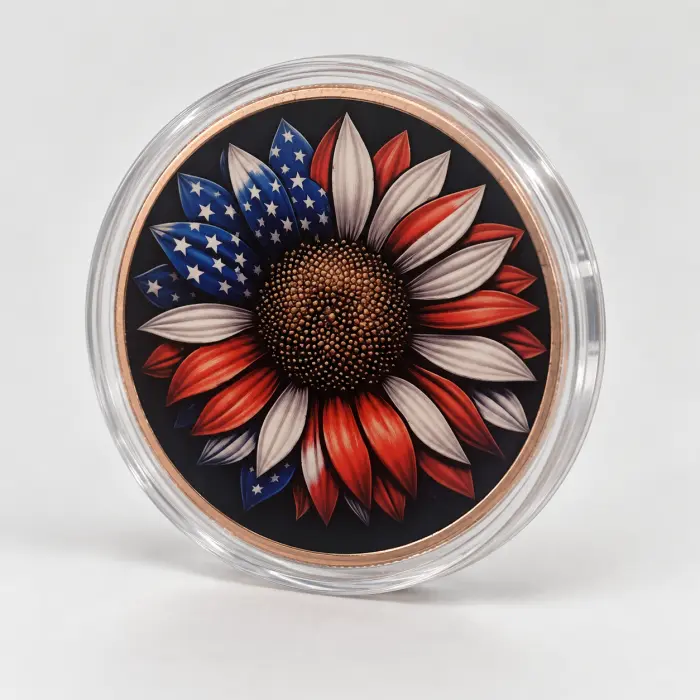 2026 Freedom Flower USA Sunflower 5 Oz .999 Copper Colourised Round In Capsule