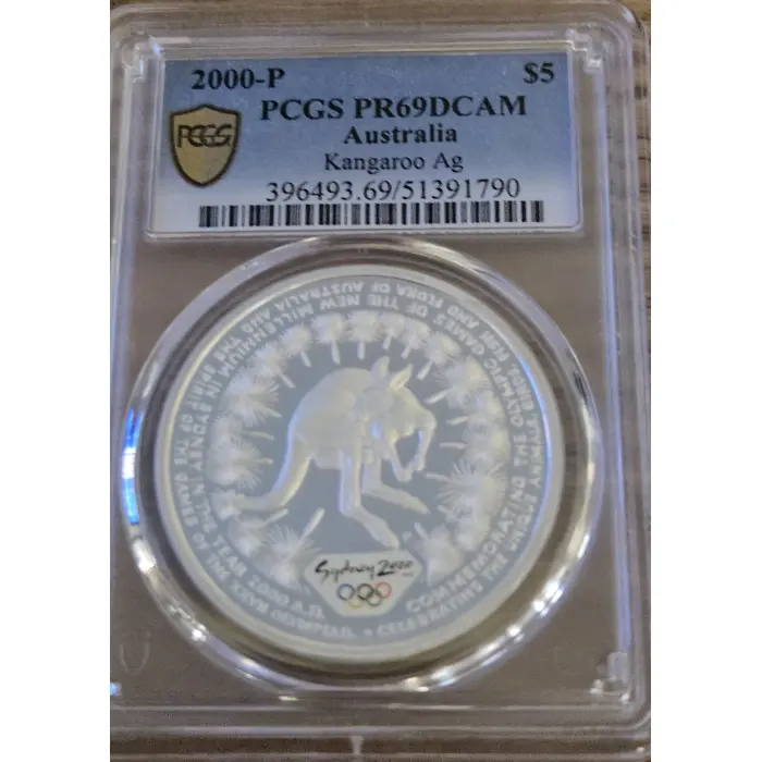 2000-P Australian $5 Kangaroo Silver Proof PCGS PR69DCAM TOP POP