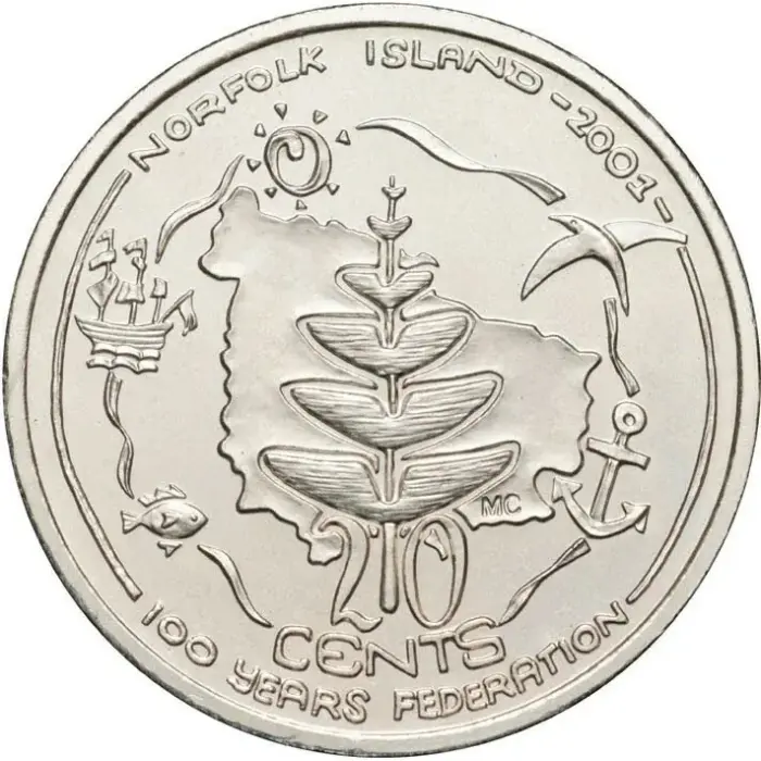 20c 2001 Centenary of Federation Norfolk Island Lightly Circulated Aus Twenty Cent Coin