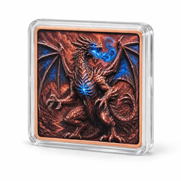 2026 Dragon Eye Flight Azure Flame Dragon 5 Oz .999 Fine Copper Art Bar Capsule