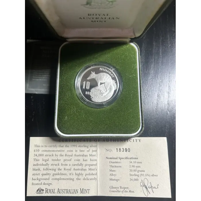 1995 Australia $10 Numbat Sterling Silver Proof RAM Endangered Species 92.5%