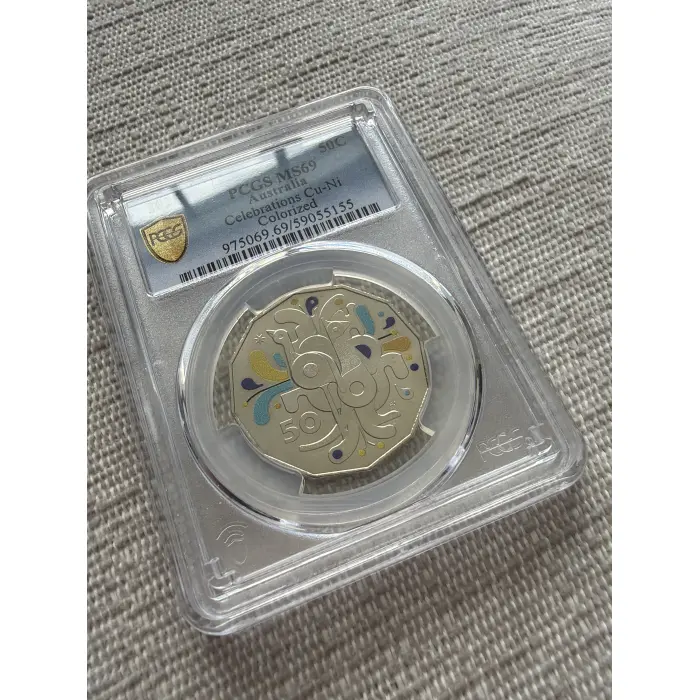 2025 AUSTRALIA CELEBRATIONS CU-NI COLORIZED 50C COIN PCGS MS68