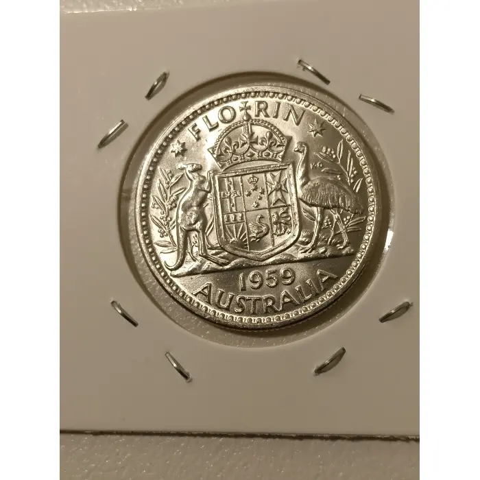 1959 Australian Florin Uncirculated from CBA roll (see photos) in2x2's