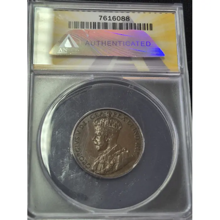 1929 Newfoundland 1 Cent Coin - ANACS Certified AU 58