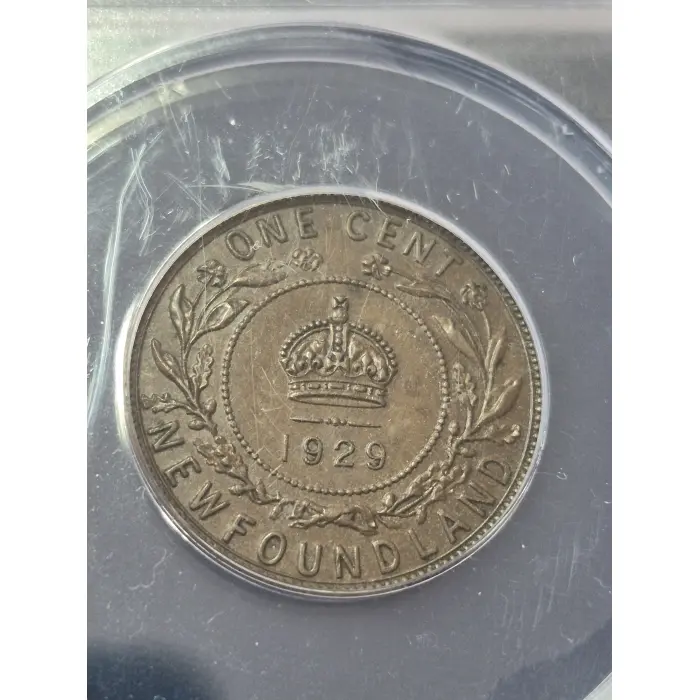 1929 Newfoundland 1 Cent Coin - ANACS Certified AU 58
