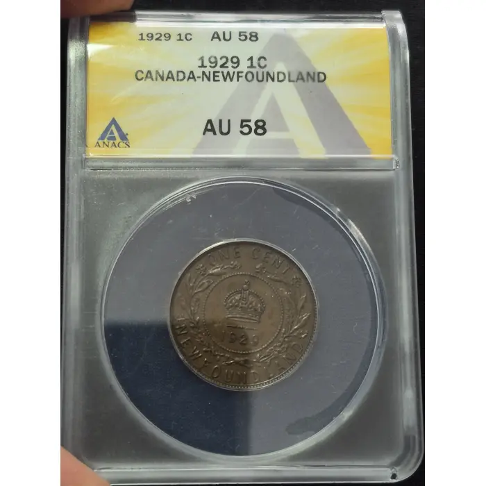 1929 Newfoundland 1 Cent Coin - ANACS Certified AU 58