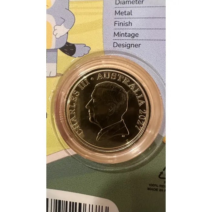 2027 BLUEY & BINGO CRICKET COLLECTABLE COLOURED UNC COIN ON CARD