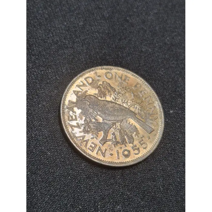 1955 New Zealand One Penny – Moderate Luster & Tōī Bird Design