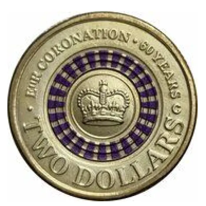 2013 $2 PURPLE QUEEN'S CORONATION CROWN AUSTRALIAN TWO DOLLAR COLOURED COIN CIRC
