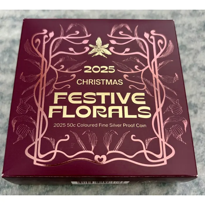 2025 Christmas Festive Florals 50c Coloured Fine Silver Proof Coin