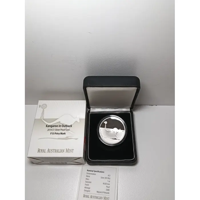 2014 kangaroo in outback $1 Silver Proof coin F15 Privy mark