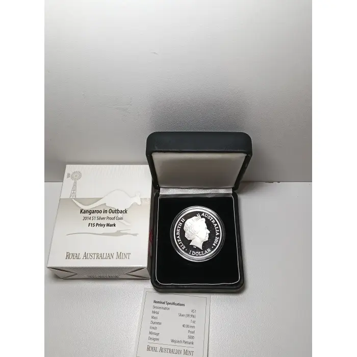 2014 kangaroo in outback $1 Silver Proof coin F15 Privy mark