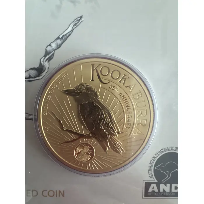 2025 $1 35th Anniversary of the Australian Kookaburra 1oz Silver GoldPlated Coin