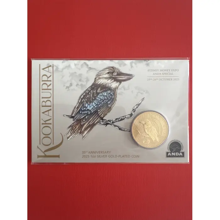 2025 $1 35th Anniversary of the Australian Kookaburra 1oz Silver GoldPlated Coin