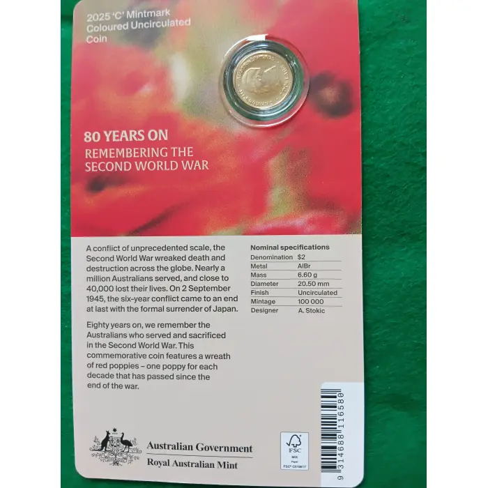 2025 $2 C Mintmark Coloured Uncirculated Coin 