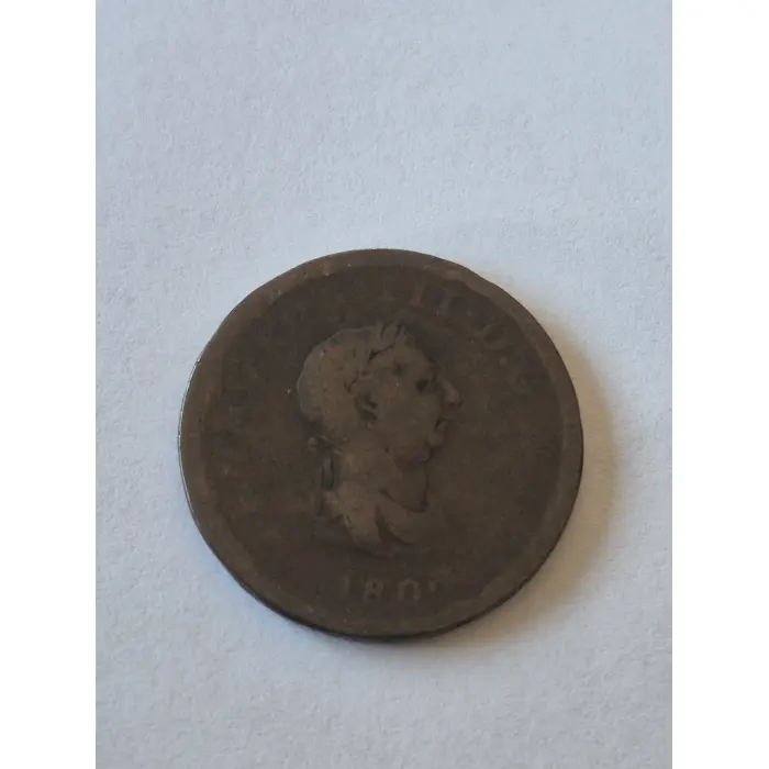 1806 British King George III Copper Halfpenny – Antique Georgian Coin