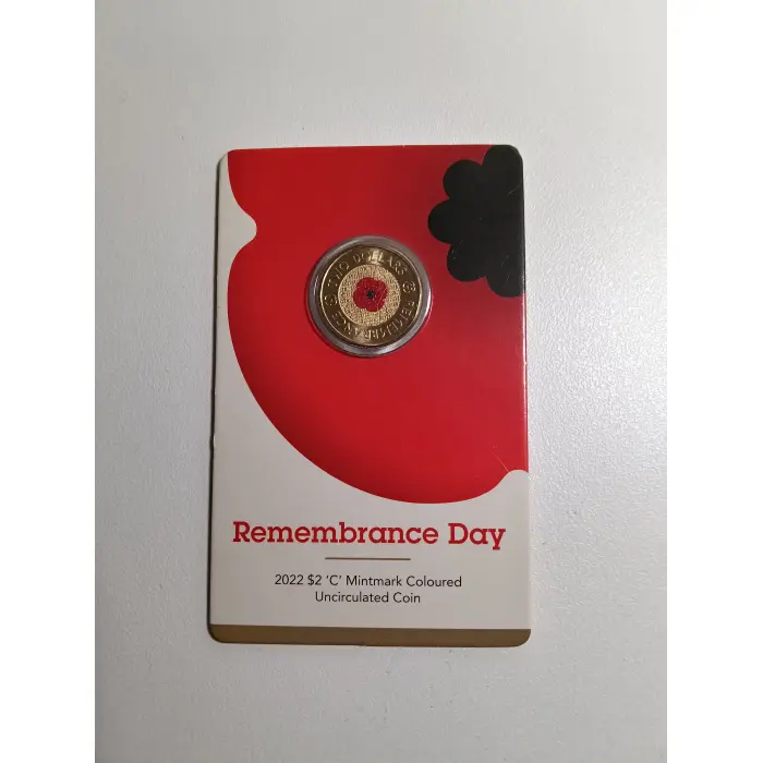 2022 RED POPPY REMEMBRANCE DAY $2 C MINTMARK COLOURED COIN