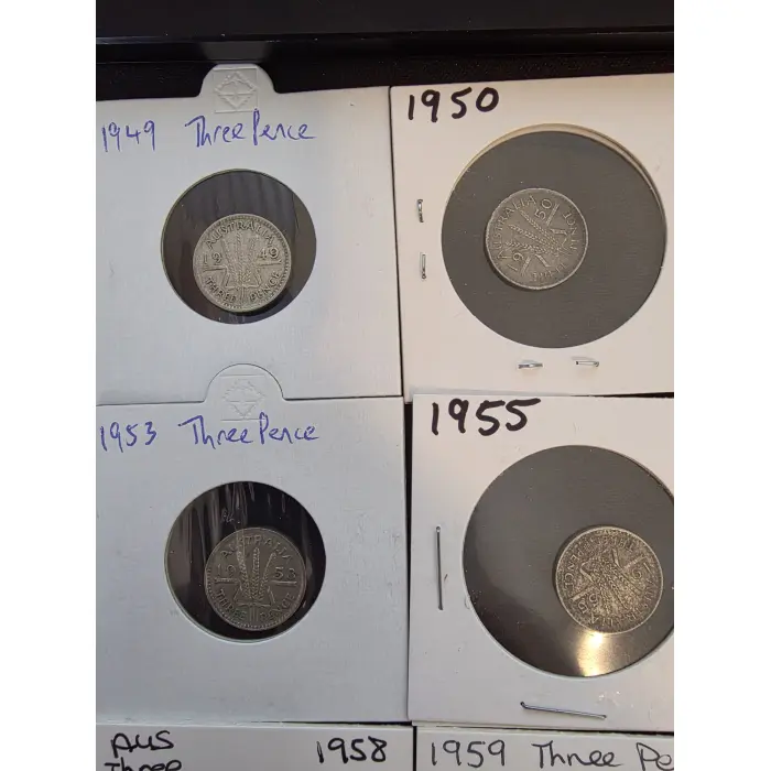 THREEPENCE SET OF 17 1947 TO 1964 (NO 1954) 