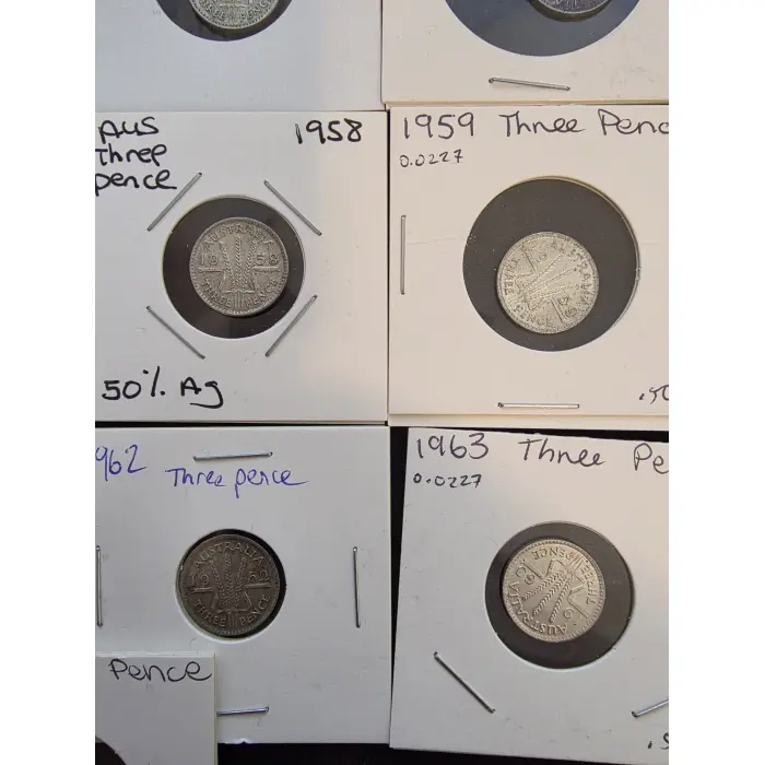 THREEPENCE SET OF 17 1947 TO 1964 (NO 1954) 